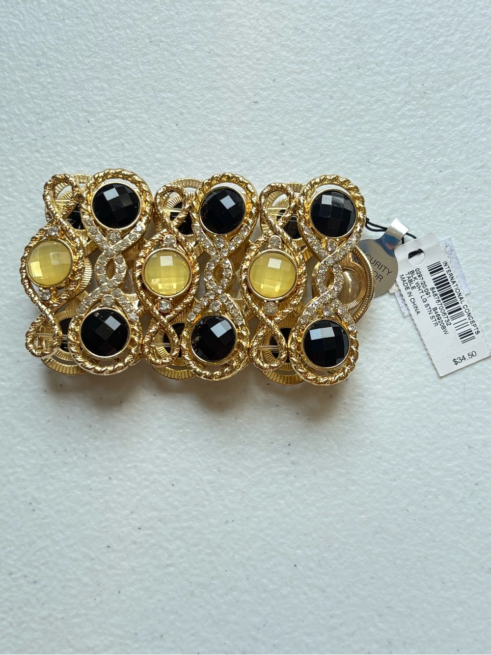 NEW! INC Brand Gold-Tone Bracelet with Black, Yellow, and Rhinestones